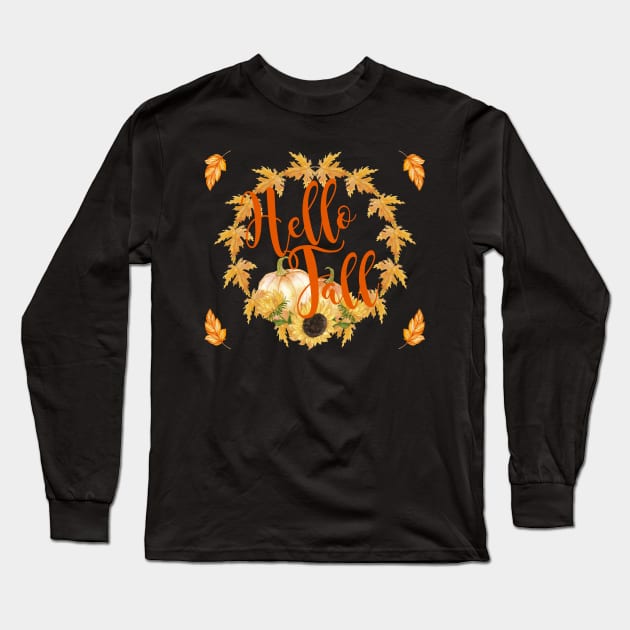 Hello Fall Wreath Graphic Long Sleeve T-Shirt by AngelFlame